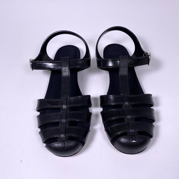 CHANEL Black Rubber Jelly Fisherman Flats - Picture 1 of 9